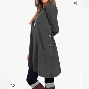 KORSIS S gray long sleeve side button asymmetrical hem tunic dress aline